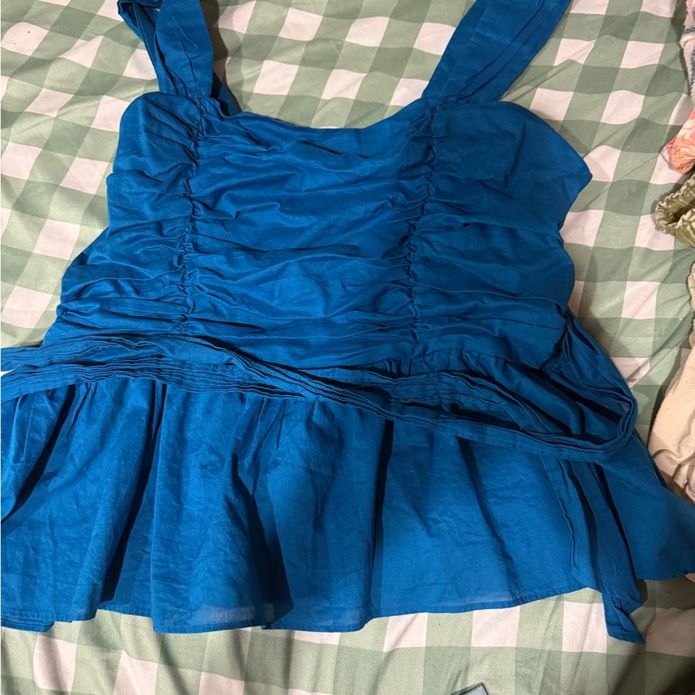 Express Vibrant Blue Ruched Blouse